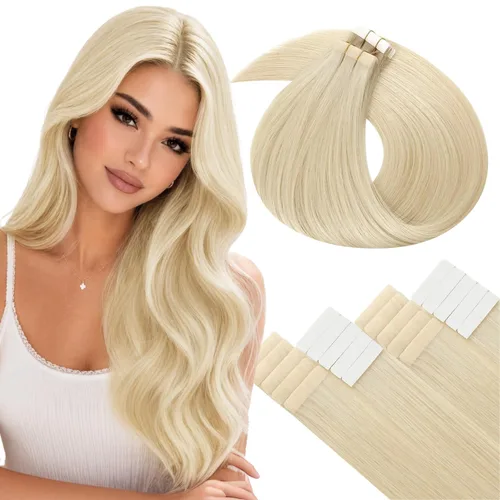 Vista 15 de LaaVoo - Extensiones de cabello humano con cinta adhesiva, color marrón a rubio ceniza, extensiones de cabello humano real, cintas en extensiones