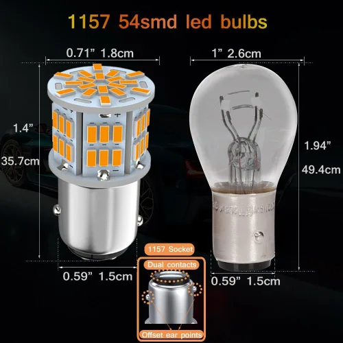 Vista 2 de Bombilla LED 1157 color amarillo ámbar, 12V-24V 1157 7528 2357 2057 BAY15D Bombilla LED de repuesto para luz de freno, luz trasera para automóvil
