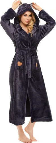 Vista 3 de ccko Batas de felpa para mujer, suaves, ligeras, cálidas, con capucha, estilo spa