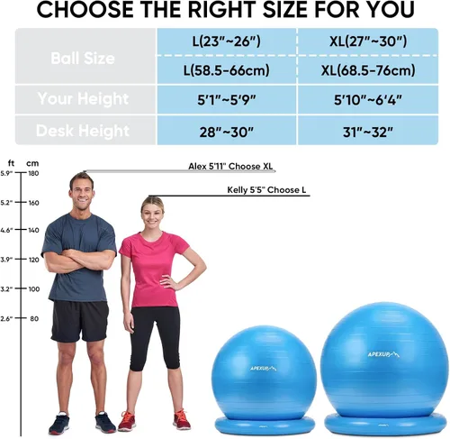 Vista 4 de APEXUP Silla de pelota de yoga, silla de pelota de ejercicio con base para oficina, pelota de estabilidad antideslizante, asiento de pelota