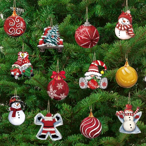 Vista 7 de Horaldaily 36 adornos colgantes de madera para fiestas de Navidad, gnomo, muñeco de nieve, camión, decoración colgante para Navidad, Navidad