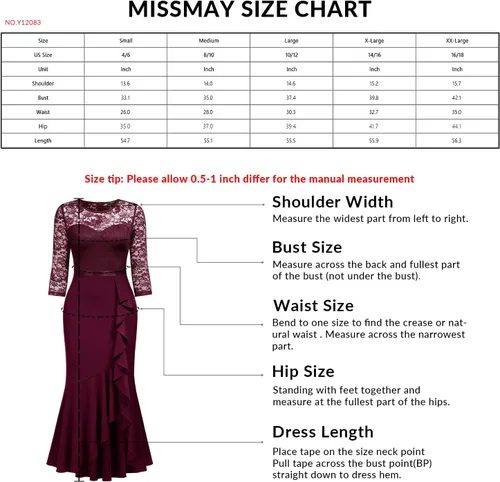 Vista 6 de MISSMAY Vestido largo formal de dama de honor con volantes y encaje floral para mujer