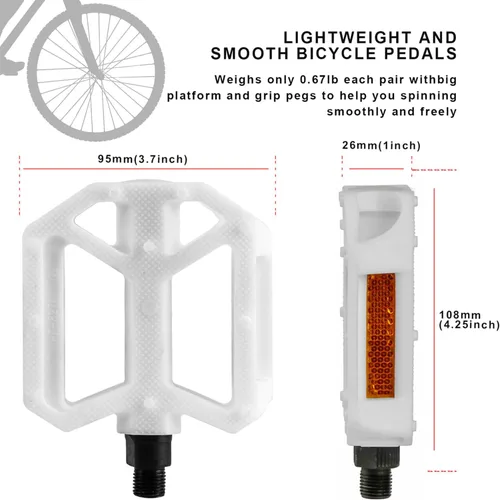 Vista 5 de AVASTA Durable Polypropylene Bicycle Pedals with Reflector for Mountain Bike Road Bike and Other Bicycles,Two Thread Size（9/16”&1/2“）