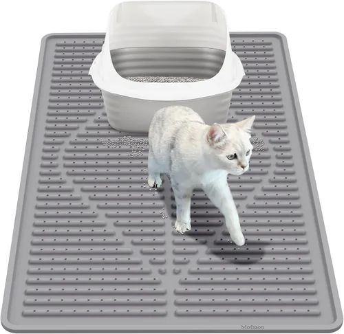 Vista 13 de Mofason - Tapete de goma para caja de arena para gatos, color negro Waterproof 24"x15" kitty litter box mat; litter trapping catcher mat; easy