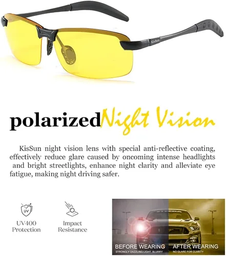 Vista 2 de KISSUN Gafas de conducción nocturna polarizadas deportivas de visión nocturna protección antirreflejos para pesca deportes al aire libre unisex gafas