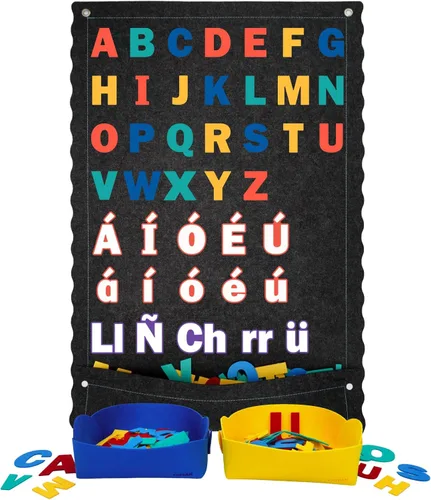 Vista 9 de CHEFAN Tablero de letras de fieltro para niños pequeños, tablero de franela grande de 45 x 25 pulgadas para pared, letras mayúsculas y minúsculas