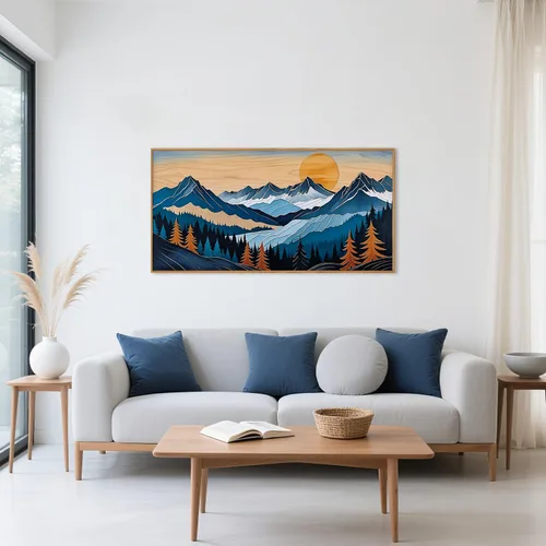 Vista 52 de Celestdeco Juego de arte de pared en lienzo abstracto y neutro grande con marco naranja, moderno y minimalista para pared, diseño geométrico bohemio