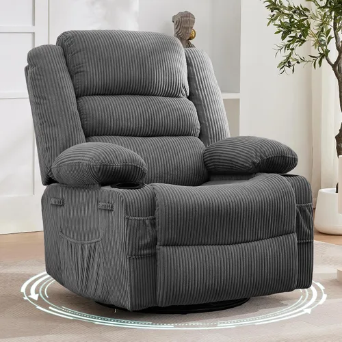 Vista 17 de Garvee Silla reclinable mecedora para adultos amplia giratoria de 360° Marrón