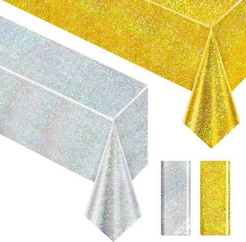 Vista 48 de Just Shimmer Mantel holográfico azul claro de 40" x 108" Decoración de fiesta rosa fuerte Día de San Valentín Fiesta de cumpleaños Decoración