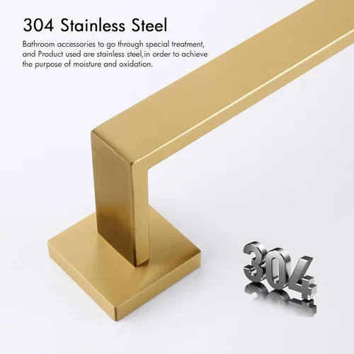 Vista 7 de Bagnolux Accesorios de baño dorados de 22 pulgadas, toallero dorado para baño montado en la pared, toallero de latón cepillado moderno y resistente