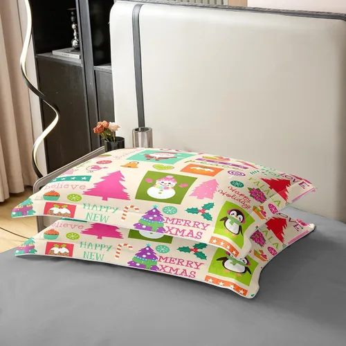 Vista 5 de Funda de edredón de Papá Noel 100% algodón, funda de edredón de ciervos de Navidad para niños y niñas, juego de ropa de cama de pingüinos de dibujos