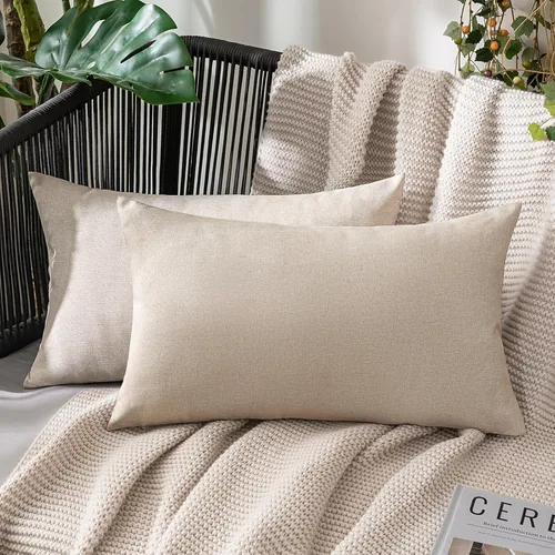 Vista 48 de MIULEE - Paquete de 2 fundas de almohada decorativas para exteriores, impermeables, sólidas, de imitación de lino, para jardín, casa de campo, Azul