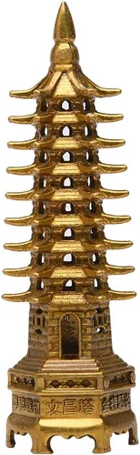 Vista 9 de BRASSTAR Estatua de Feng Shui de latón Wenchang Pagoda Capa 9 Torre 9.4 "Longitud Escultura Oficina Hogar Escritorio Decoración Artefactos Atraer