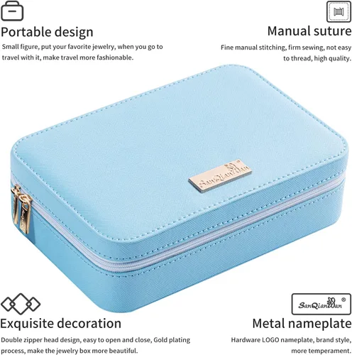 Vista 2 de SANQIANWAN Joyero de viaje de cuero de lujo para mujer, estuche de viaje portátil, anillos, aretes, collar, organizador multifuncional, regalo