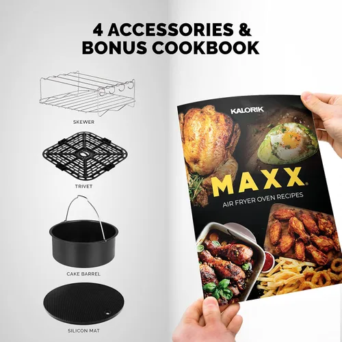 Vista 8 de Kalorik MAXX® Freidora de aire digital 7 en 1 de 6 cuartos de galón, pantalla LED, 21 ajustes preestablecidos inteligentes, 4 accesorios, libro