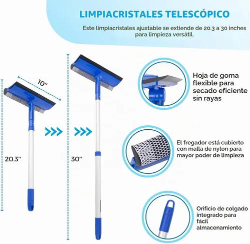 Vista 2 de Herramienta de limpieza de ventanas para el hogar con poste de extensión de 20 a 30 pulgadas, escobilla para limpieza del parabrisas del automóvil