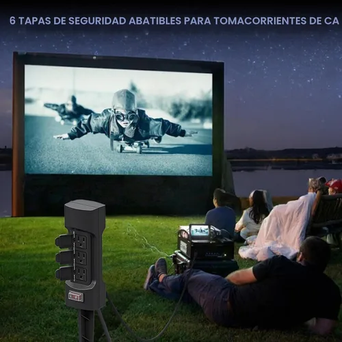 Vista 5 de K KASONIC Estaca de Energía para Exteriores, Cable de Extensión con Regleta de 6 Tomas de 9 pies Kasonic, Doble Cara con Cubiertas Abatibles