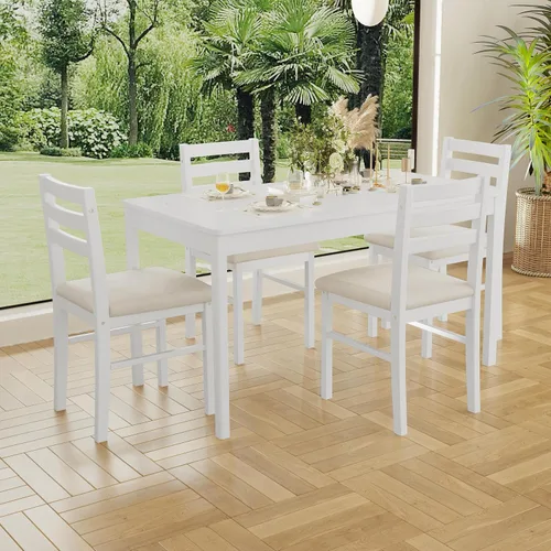 Vista 9 de Juego de Mesa de Comedor Rectangular Moderna de Madera Maciza de Interior de 5 Piezas para 4, Mesa y 4 Sillas con Cojines Suaves para Cocina, Bar