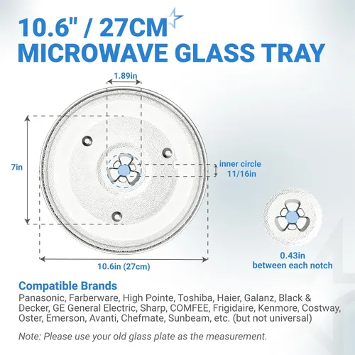 Vista 2 de Placa de vidrio para microondas BlueStars de 10.6"/27cm [Actualizado 2025] - Reemplaza WB48X21336 BT-3112 - Compatible con microondas Panasonic
