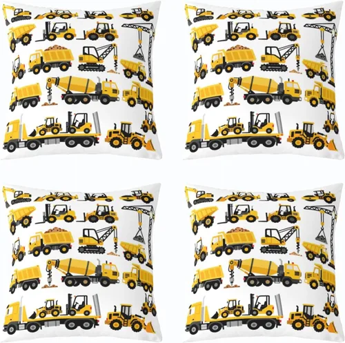 Vista 4 de Juego de 2 fundas de almohada de 16 x 16 pulgadas, fundas de almohada de vehículos de construcción suaves para sala de estar, dormitorio, equipos