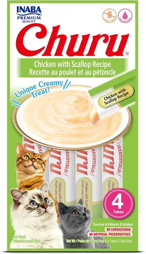 Vista 22 de INABA - Golosinas Churu para gatos, puré cremoso para gatos, sin cereales, que se puede lamer y exprimir / suplemento con vitamina E y taurina, 0.5