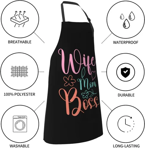 Vista 6 de Wife Mom Boss Aprons With Pockets Men Women Waterproof Adjustable Bib Apron Kitchen Gardening Salon Aprons For Cooking
