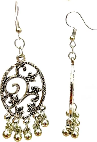 Vista 2 de DESI HAWKER - Pendientes de plata oxidados para Bali Jhumki Jhumka de Bollywood