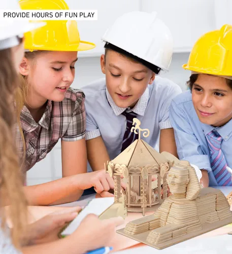 Vista 4 de Puzzled Rompecabezas 3D Esfinge de madera para manualidades, kit de modelo de construcción, único, divertido y educativo, juguete de madera
