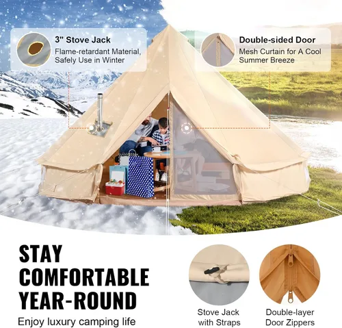 Vista 4 de Happybuy Tienda de campaña de lona – 4 estaciones transpirable 100% algodón lona Yurt – con estufa Jack, tienda de campaña glamping de lujo