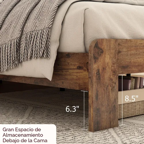 Vista 7 de Marco de cama tamaño completo de madera, cabecero con almacenamiento y estación de carga y luces LED, estructura robusta de granja rústica, fácil