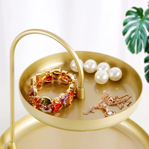 Vista 4 de Bandeja de joyería doble, organizador de baño, collar de pendientes, anillo de joyería, organizador de joyas de dos niveles, acabado de latón mate