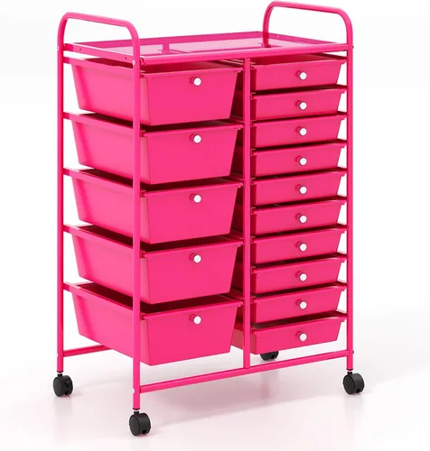 Vista 18 de Carrito de almacenamiento rodante de 15 cajones, carrito de utilidad móvil con ruedas con candado, cajones, carrito organizador multiusos para Negro