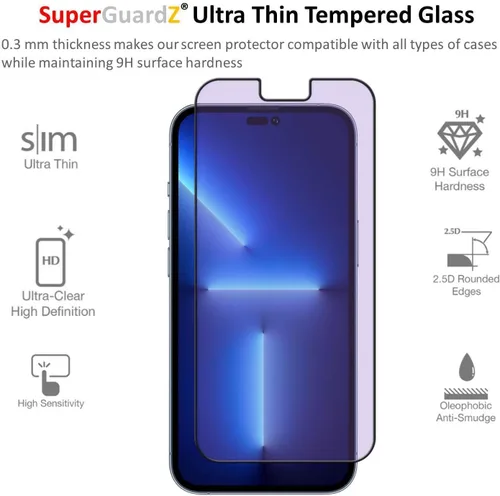 Vista 3 de [Paquete de 2] Protector de pantalla de cubierta completa para iPhone 14 Pro, vidrio templado antiluz azul, protección para los ojos, antiarañazos +