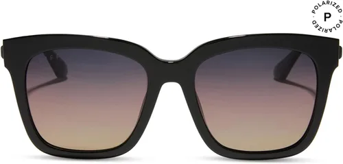 Vista 7 de DIFF Bella Black - Gafas de sol cuadradas de gran tamaño para mujer, protección UV400 con estuche de viaje para regalo, Negro + gradiente crepúsculo