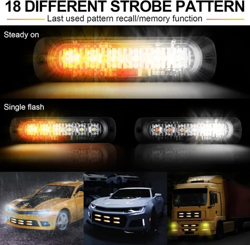 Vista 5 de Paquete de 20 luces LED estroboscópicas de emergencia, 6 LED ámbar y blanco, luces intermitentes de montaje en superficie, luces intermitentes