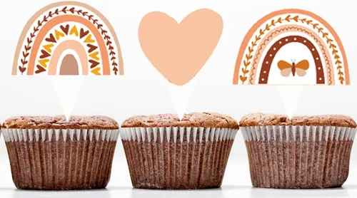Vista 5 de 48 piezas Boho Rainbow Party Cupcake Toppers para decoración de fiesta de cumpleaños de arcoíris bohemio