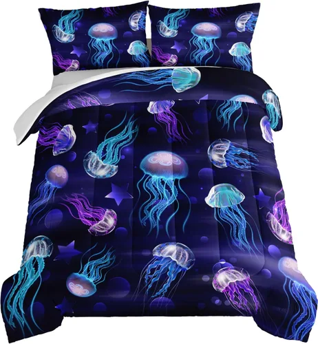 Vista 28 de HOSIMA Juego de edredón de decoración gótica, patrón de calaveras de polilla de la muerte, juego de cama de Halloween tamaño Queen para decoración