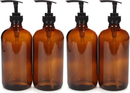 Vista 6 de Vivaplex - Botellas grandes de vidrio ámbar de 16 onzas con bombas de loción negra, paquete de 2