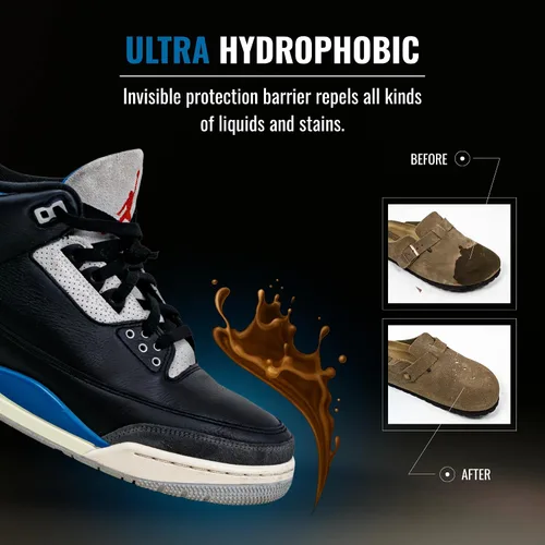 Vista 6 de Spray protector de zapatos – Spray protector de gamuza premium, impermeable y protector de manchas para zapatos y tenis, aerosol de tela repelente