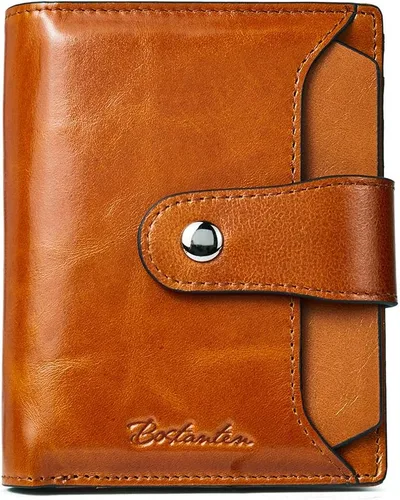 Vista 19 de BOSTANTEN Cartera de piel para mujer, con bloqueo RFID, pequeña, plegable, con bolsillo con cremallera, tarjetero, con ventana de identificación