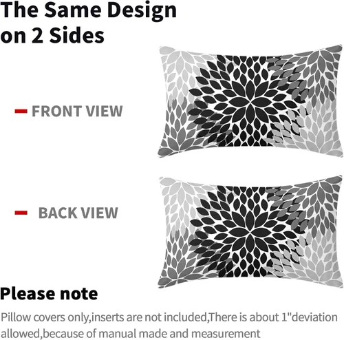 Vista 4 de Fundas de Almohada Negras 12X20 pulgadas Negro Blanco Gris Dalias Floral Geométrico Lumbar Fundas de Almohada para Cama Juego de 2 Rústico de Granja