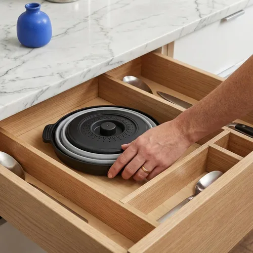 Vista 7 de Cubierta de alimentos para microondas con asa – Protector de salpicaduras de silicona plegable y ventilado con bandeja – Para microondas
