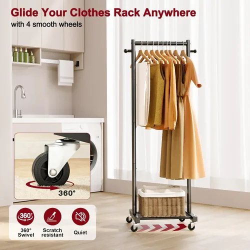 Vista 3 de SLEEPING LAMB Percheros pequeños para colgar ropa, perchero de ropa rodante con estantes, perchero de metal de 60 pulgadas con ruedas, estante