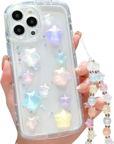 Vista 20 de Compatible con iPhone 11 Pro Funda Transparente Bonita con Diseño de Estrella con Purpurina en 3D con Perlas y Pulsera de Perlas, Diseño de Cadena