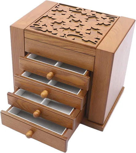 Vista 8 de Joyero multicapa de madera, caja de almacenamiento grande, organizador de joyería, collar, caja de almacenamiento con espejo para niñas y mujeres, 5