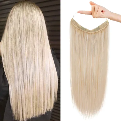 Vista 24 de REECHO - Extensiones de cabello con alambre invisible y con cintillo transparente, tamaño ajustable, clips seguros extraíbles, cabello lacio, diseño