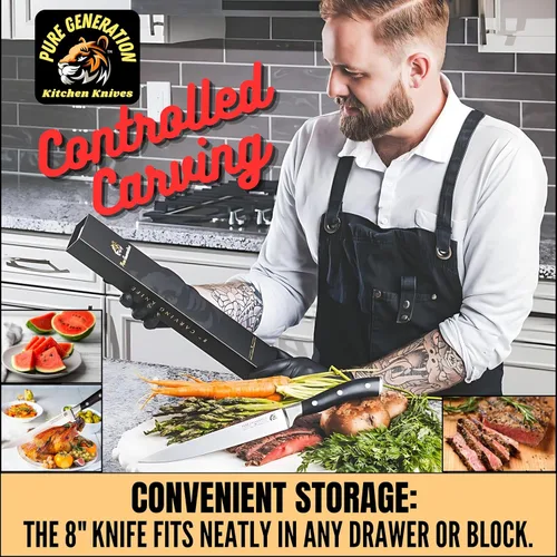 Vista 6 de Cuchillo para tallar carne de 8 pulgadas, cuchillo de carnicero, cuchillo afilado de acero alemán con mango ergonómico para cortar pavo, jamón
