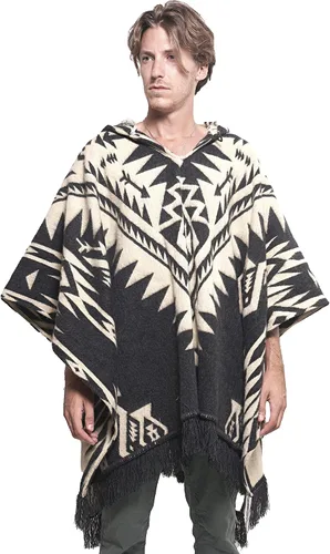Vista 2 de DAVLINA, ALPACA Wool Poncho Hooded and, Aztec Pattern, Unique and handmade in Ecuador. Thick, Warm and Soft Wool Poncho