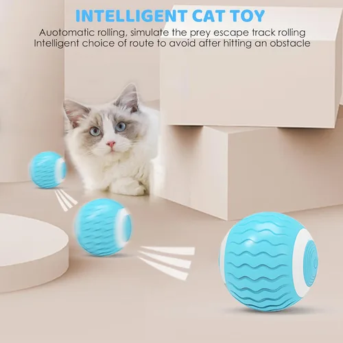 Vista 6 de Pakoo Pelota de juguete interactiva para gatos, bola eléctrica para gatos con luces LED, juguete rodante para gatos y bolas de juguete móviles