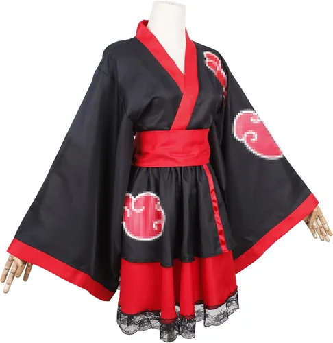 Vista 2 de Vestido kimono de anime ninja para Halloween, disfraz de cosplay, disfraz de uniforme para mujer, color rojo